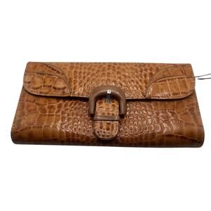 Antonio Melani Faux Leather Croc Embossed Tan Bifold Wallet 7.5” L x 4” H x 1” W